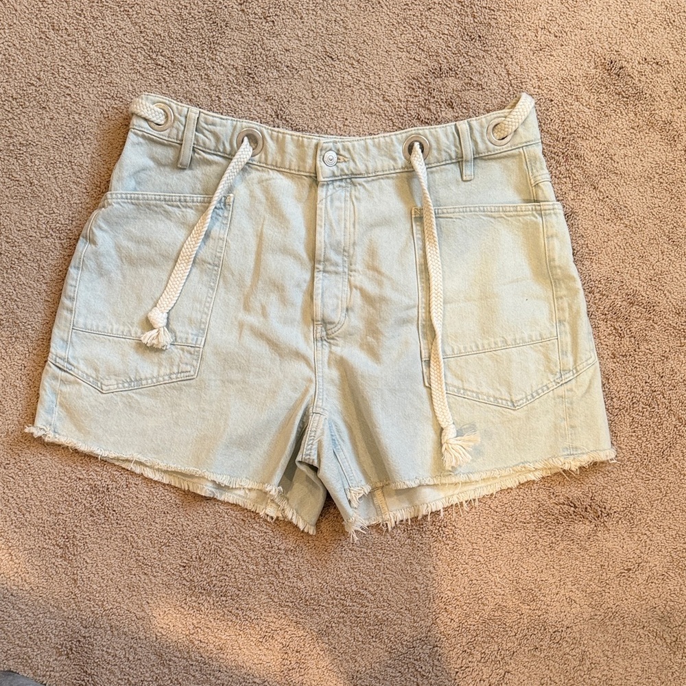 We The Free Light Blue Jean Shorts with Frayed Hem